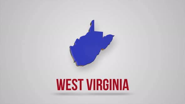 3d Animated Flat Map Showing the State of West Virginia From the United State of America on White