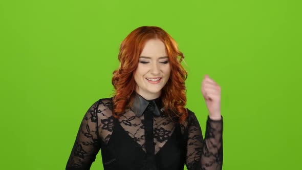 Girl Is Pleased with Her Achievements, She Is Smart, Green Screen