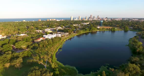 4K Aerial Video of Crescent Lake Park in St Petersburg, Florida