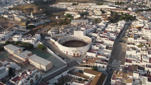 Plaza de Toros Bullring in Ayamonte, Huelva, Spain. Moorish style architecture