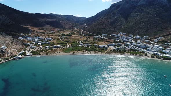 Kamares beach on Sifnos island in the cyclades in Greece aerial view