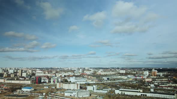 Mixed urban development. Industrial and residential area. Water city system. Aerial photography.