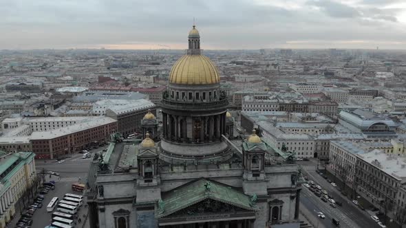 St. Isaac's Cathedral on St. Isaac's Square in Saint-Petersburg at Rainy Autumn Day