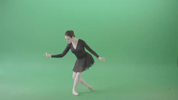 Green Screen Ballet Girl Ballering Makes Bow Reverence In Black Dress