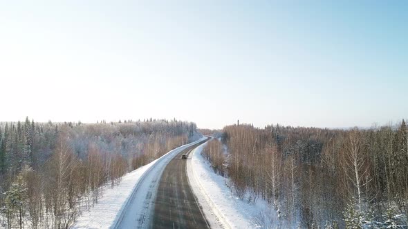 Road Through Winter  Birch Forest Covered With Hoarfrost.