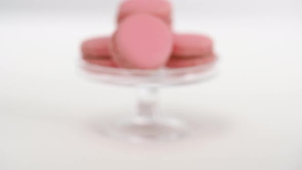 Pink Macarons on Glass Confectionery Stand