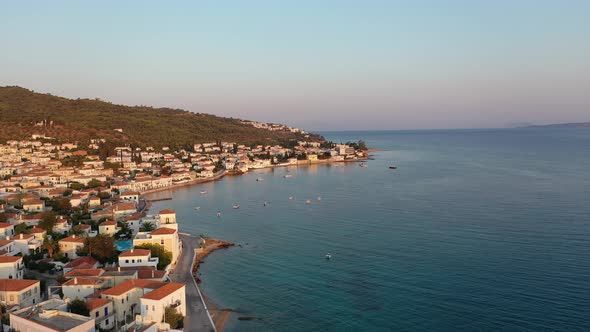 Aerial View of Spetses Old Town and Marina or Seaport Greece  Drone Videography