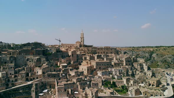 Aerial View of Ancient Town of Matera Sassi Di Matera in Sunny Day, Basilicata, Southern Italy