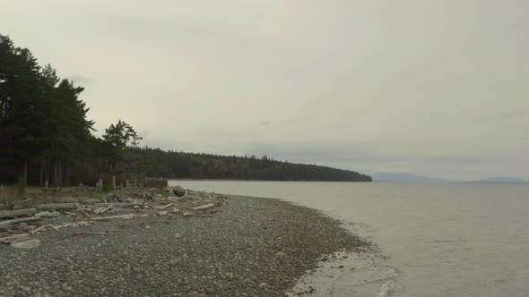 Aerial Drone view of the Pacific Ocean Coast, Sunshine Coast, Comox Valley, British Columbia Canada