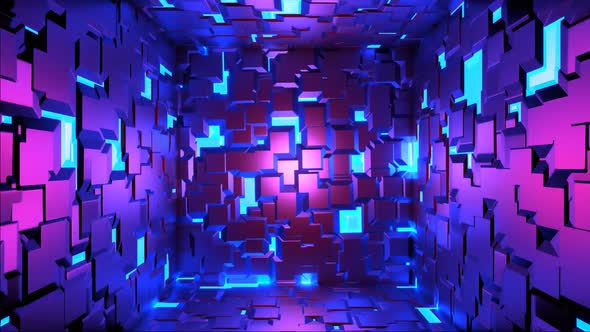 HD Looped 3D animation, seamless abstract blue purple glowing neon lamps
