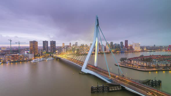 Rotterdam, Netherlands Bridge and Cityscape