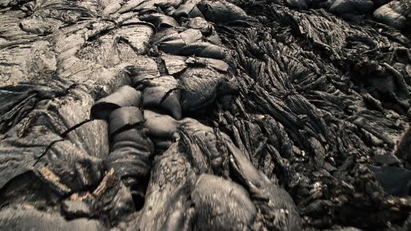 Aerial View Black Volcanic Lava