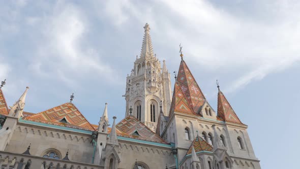 Beautiful Matthias Church tower on Buda side of Budapest 4K 2160p UltraHD footage  - Matyas-templom 