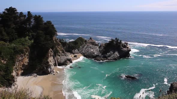 McWay Cove With Beach And McWay Falls At Summer In Big Sur, California, USA. - wide