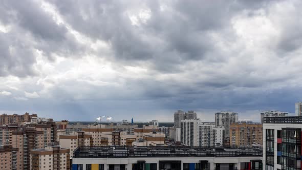 Thunderstorm Over the City Storm Clouds in a Storm Over the Residential Buildings of the City