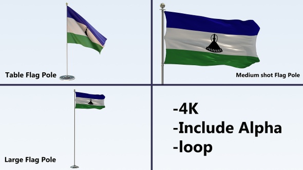 Lesotho Flag Pole Pack 4k-Loop