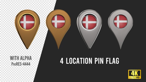 Denmark Flag Location Pins Silver And Gold