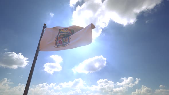 Puebla Flag on a Flagpole V4 - 4K