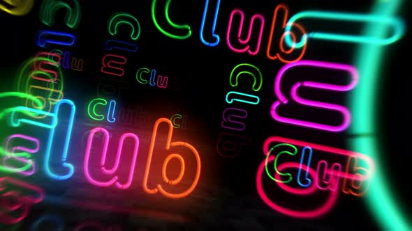 Club neon symbol 3d flight between