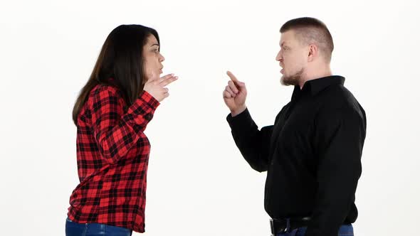 Woman and Man Very Emotional Quarrel. White