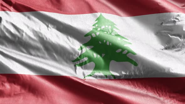 Lebanon textile flag waving on the wind. Slow motion. 20 seconds loop. 