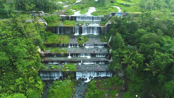 Aerial view Grojogan Watu purbo waterfall is very beautiful located Sleman, Yogyakarta, Indonesia