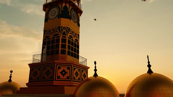 Gold Plated Mosque Minaret and Domes