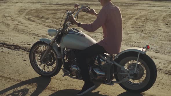 Motorcyclist Doing Tire Burnout in the Desert Slow Motion