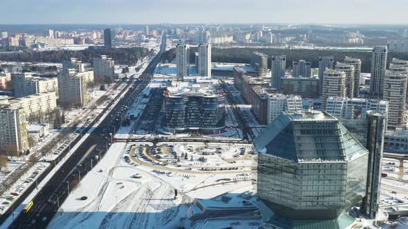 Top View of the National Library in Minsk in Winter