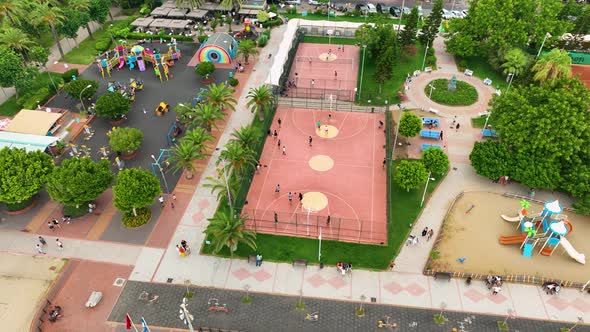 Basketball court Aerial View 4 K Alanya Turkey