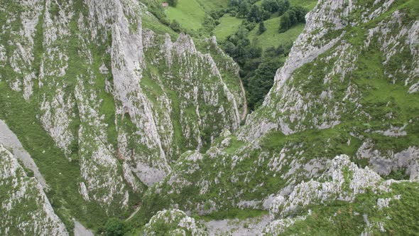 Famous and touristic route between rocky green canyons in Asturias, Spain.