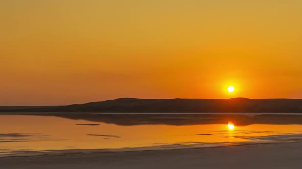 Sunset Over Salt Lake Chokrak in Crimea