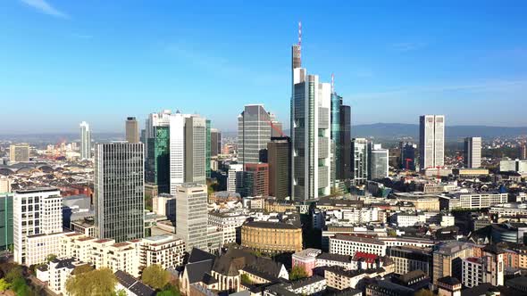 Aerial view of financial district, Frankfurt am Main, Hesse, Germany