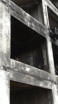 Vertical Video of a Burnt and Destroyed House in Kyiv Ukraine