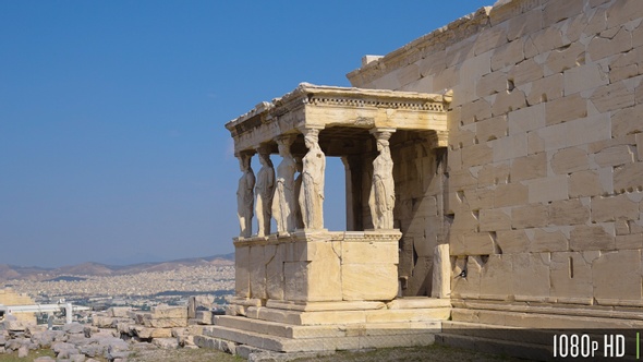 Porch of the Caryatids Close-up Parallax in Athens, Greece