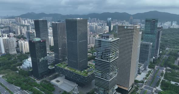 Aerial footage of downtown landscape  in shenzhen city, China