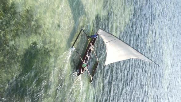 Tanzania Vertical Video  Boat Boats in the Ocean Near the Coast of Zanzibar Aerial View