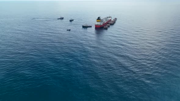 Gas tanker sails out to sea aerial view 4 K Turkey Alanya