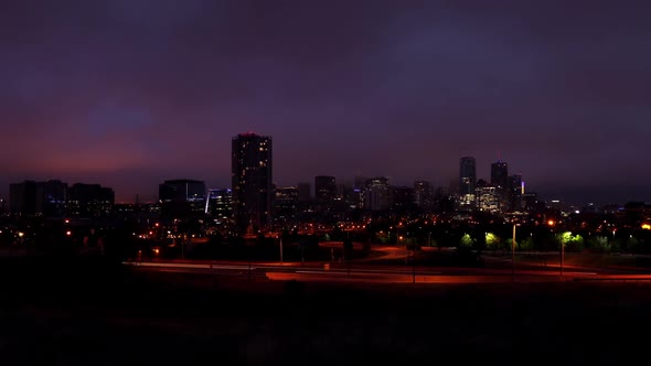 Denver Skyline Dramatic Sunrise in Fog Timelapse Zoom In