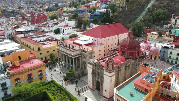 Theatro Juarez, Guanajuato, Mexico, Central Park, 4K Drone Shot