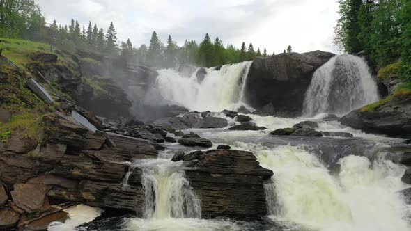 Ristafallet Waterfall in the Western Part of Jamtland