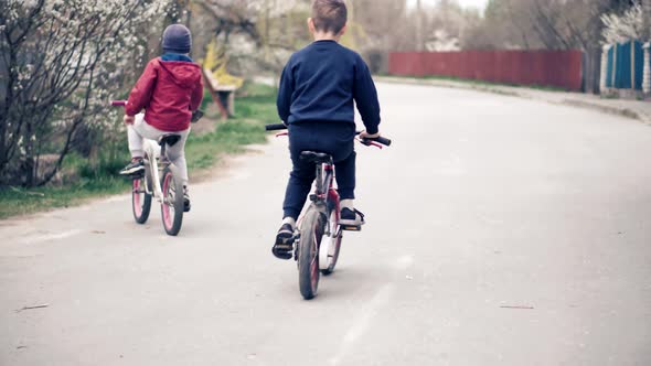 Kid Having Fun.  Dad With Preschool Son Cycling Enjoy Activity Adventure. Son Boy Cyclist Happiness.