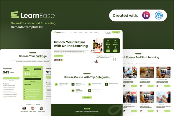 LearnEase - Online Education & E-Learning Elementor Pro Template Kit