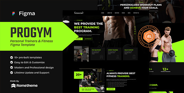 Progym – Personal Trainers & Fitness Figma Template – 0 Sold!