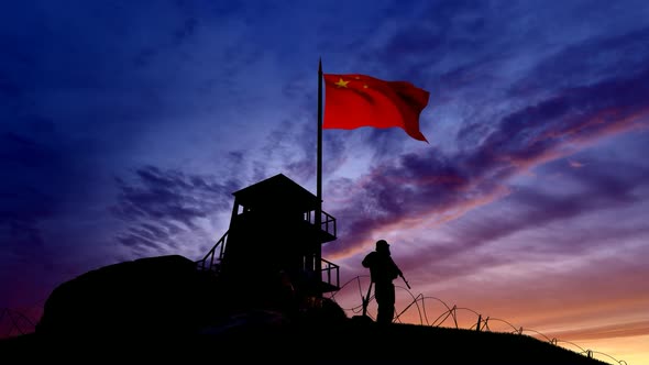Chinese Soldier On The Border At Night At The Border