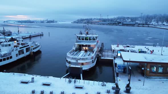 Boarding a Ferry Boat in Helsinki in the Winter