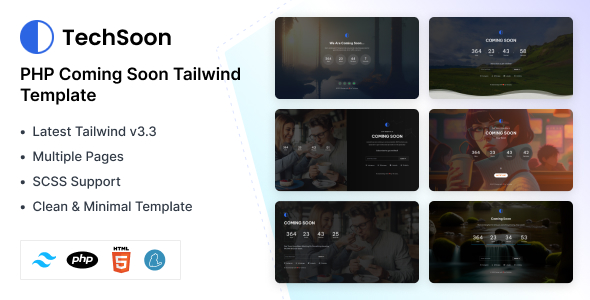 Techsoon - Coming Soon Tailwind CSS 3 PHP Template