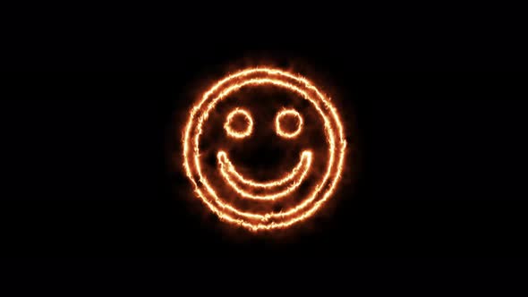 The smile is on fire. Animation on a black background letters 4K video is burning in a flame.