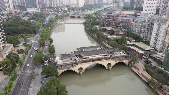 Aerial Chengdu City, Jiuyan Bridge