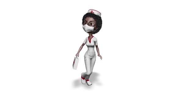 Cartoon 3D Nurse Run  3D Looped on White